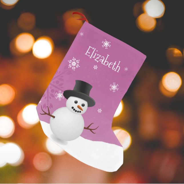 Meia De Natal Pequena Pink Snowman Winter Scene Christmas Stocks (Pink Snowman Winter Scene Christmas Stocking)