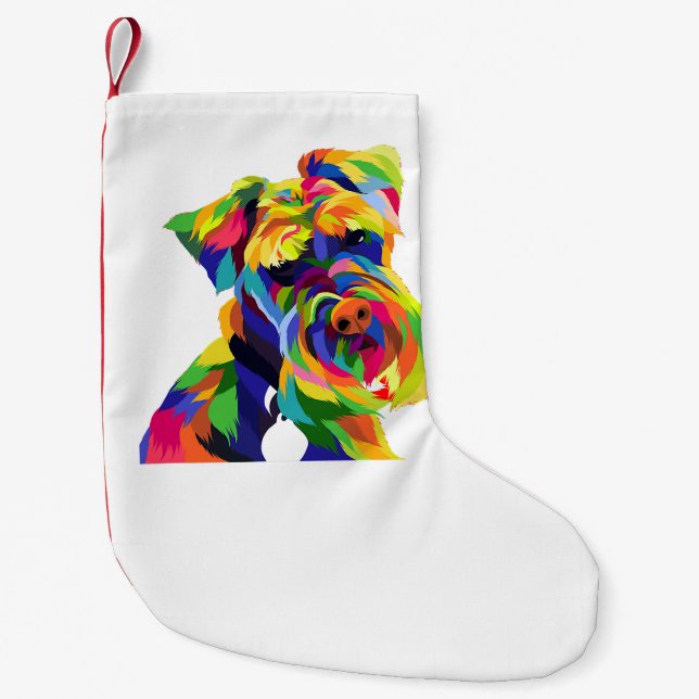 Meia De Natal Pequena pinta de cão, schnauzer, mãe e pai (Frente)