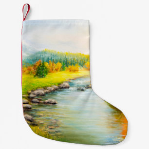Meia De Natal Pequena  pintura a óleo da bela paisagem do outono, flores