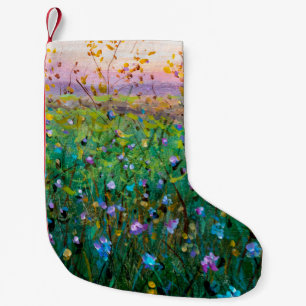 Meia De Natal Pequena pintura a óleo de flores, lindas flores de campo