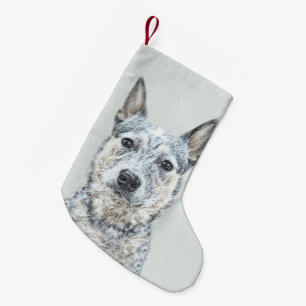 Meia De Natal Pequena Pintura Australiana de Cães de Gado - Arte Origin