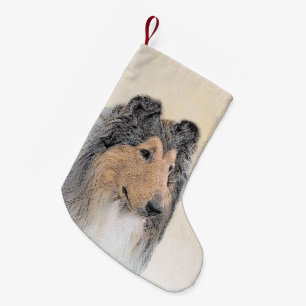 Meia De Natal Pequena Pintura Collie (Rough) - Arte Cachorra Original