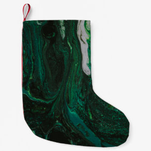 Meia De Natal Pequena Pintura de abstrato branca e teal