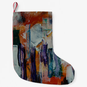 Meia De Natal Pequena Pintura de abstrato preto e branco em laranja