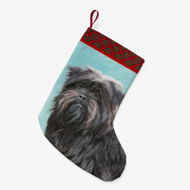 Meia De Natal Pequena Pintura de Affenpinscher - Arte de Cachorro Origin (Frente (Pendurada))