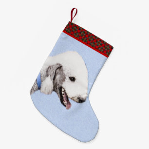 Meia De Natal Pequena Pintura de Bedlington Terrier - Arte de Cachorro O