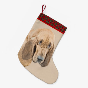 Meia De Natal Pequena Pintura de Bloodhound - Arte de Cão Original Boni