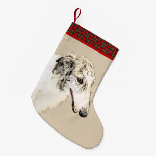 Meia De Natal Pequena Pintura de Borzoi (Silver Brindle) Original