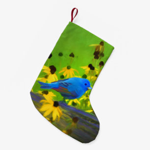 Meia De Natal Pequena Pintura de Bunting Indigo - Arte de Pássaro Origi