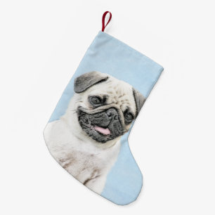 Meia De Natal Pequena Pintura de Cachorro - Arte de Cachorro Original