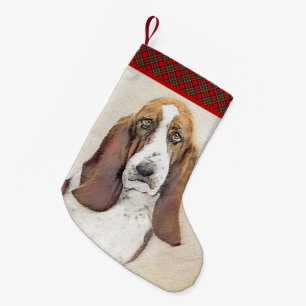 Meia De Natal Pequena Pintura de Cachorro Basset - Arte de Cachorro Orig