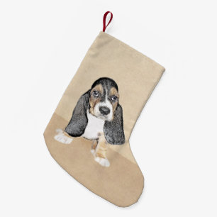 Meia De Natal Pequena Pintura De Cachorro De Basset - Arte De Cão Origi