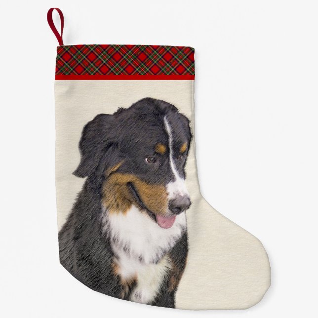 Meia De Natal Pequena Pintura de Cachorro de Montanha Bernese - Arte Ori (Frente)