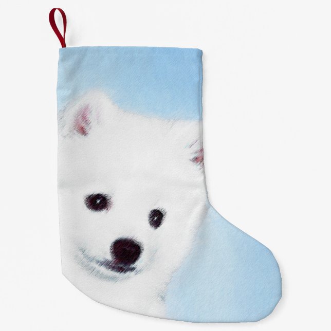 Meia De Natal Pequena Pintura de Cachorro Eskimo Americano - Arte Origin (Frente)
