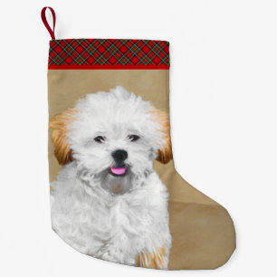 Meia De Natal Pequena Pintura De Cachorro Lhasa Apso - Arte De Cachorro