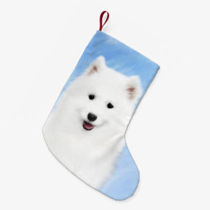 Meia De Natal Pequena Pintura De Cachorro Samoia - Arte Cachorro Origina