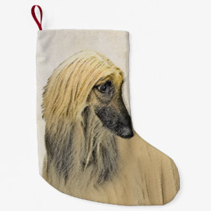 Meia De Natal Pequena Pintura De Cães Afegã - Arte De Cachorro Origina