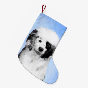 Meia De Natal Pequena Pintura de Cão de Água - Arte Original de Cão