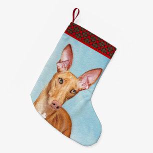 Meia De Natal Pequena Pintura De Cão Faraó - Arte De Cão Original