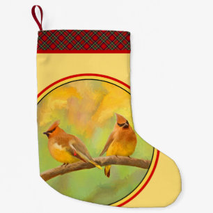 Meia De Natal Pequena Pintura De Cedar Waxwing - Arte De Cachorro Origin