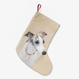 Meia De Natal Pequena Pintura de chicote - Arte de Cão Original Bonita