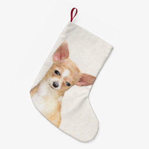 Meia De Natal Pequena Pintura de Chihuahua - Arte de Cachorro Original B