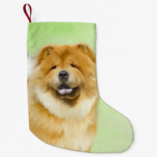 Meia De Natal Pequena Pintura De Chow Chow - Arte De Cão Original Bonit