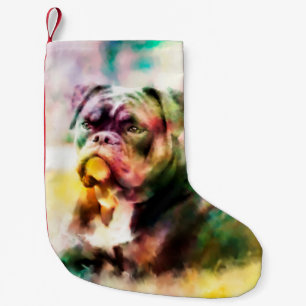 Meia De Natal Pequena Pintura de Cores d'Água para Bulldog Personalizada