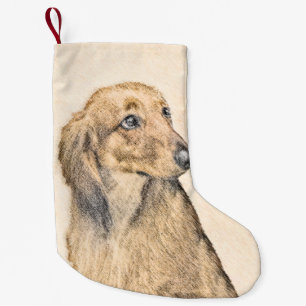 Meia De Natal Pequena Pintura de Dachshund (Longhaired) - Arte de Cão O