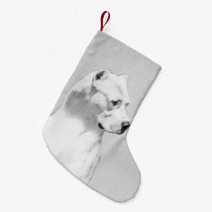 Meia De Natal Pequena Pintura de Dogo Argentino - Arte Original de Cacho
