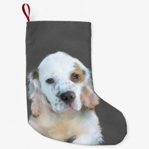 Meia De Natal Pequena Pintura de Espanhol Clumber - Arte de Cachorro Ori