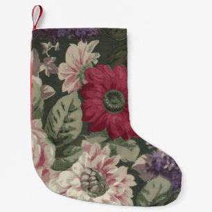 Meia De Natal Pequena Pintura de flores vintage vermelho rosa azul branc