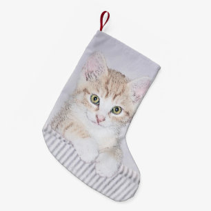 Meia De Natal Pequena Pintura de Kitten Orange Tabby - Arte Original par