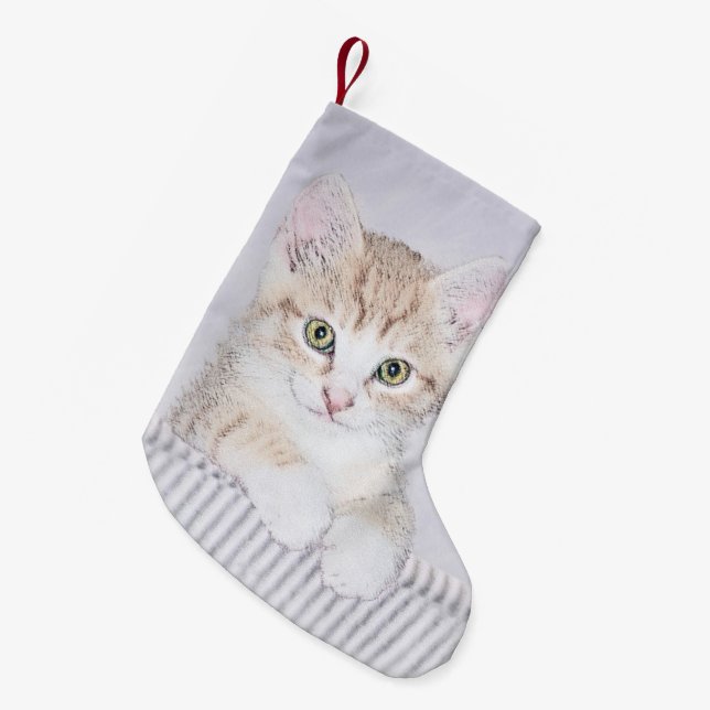 Meia De Natal Pequena Pintura de Kitten Orange Tabby - Arte Original par (Frente (Pendurada))