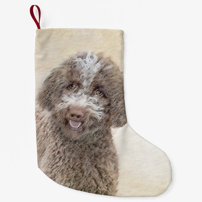 Meia De Natal Pequena Pintura de Lagotto Romagnolo - Arte de Cachorro Or (Frente)