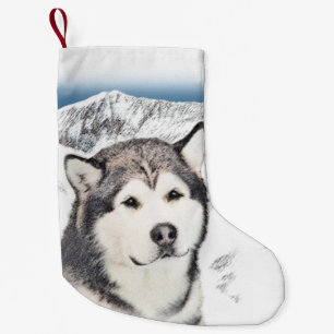 Meia De Natal Pequena Pintura de Malamute no Alasca - Arte de Cachorro O