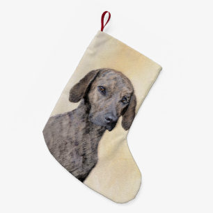 Meia De Natal Pequena Pintura de Plott - Arte de Cão Original Bonita