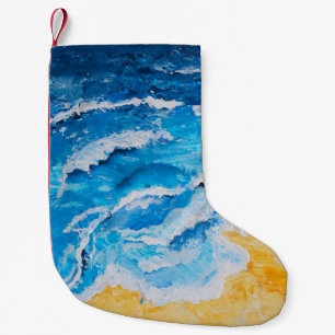 Meia De Natal Pequena Pintura de praia e mar acrílicos em desenho do sta