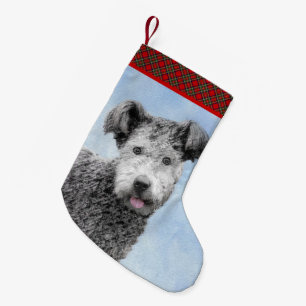 Meia De Natal Pequena Pintura De Pumi - Arte De Cão Original Bonita