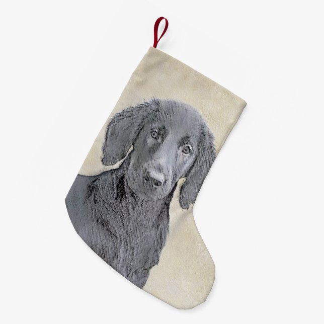 Meia De Natal Pequena Pintura De Retriever Revestida Plana - Arte De Cão (Frente (Pendurada))
