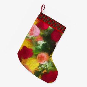 Meia De Natal Pequena Pintura de Rose Bouquet - Arte Flor Original Custa