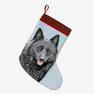 Meia De Natal Pequena Pintura de Schipperke - Arte de Cachorro Original