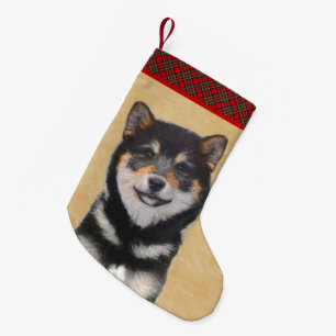 Meia De Natal Pequena Pintura de Shiba Inu (Preto e Latão) - Arte Canina