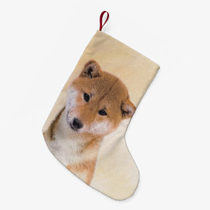 Meia De Natal Pequena Pintura de Shiba Inu (Vermelho) - Arte Original de