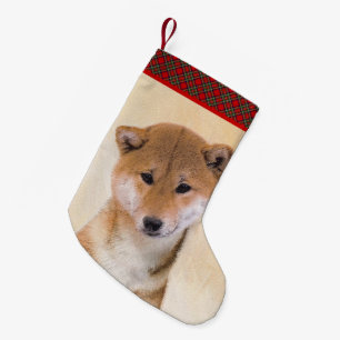 Meia De Natal Pequena Pintura de Shiba Inu (Vermelho) - Arte Original de