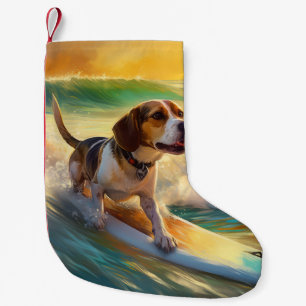 Meia De Natal Pequena Pintura de Surf da Praia Beagle
