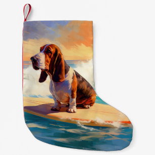 Meia De Natal Pequena Pintura de Surf na Praia do Basset Hound