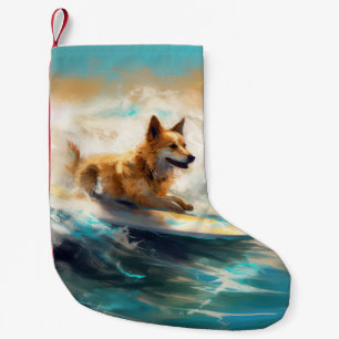 Meia De Natal Pequena Pintura de Surf na Praia do Lapphund Finlandês