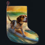 Meia De Natal Pequena Pintura de surfe em Beagle Beach<br><div class="desc">Mergulhe no mundo lúdico da aventura canina com esta pintura cativante. Um cão espirituoso leva às ondas, cavalgando habilmente o surf numa praia beijada pelo sol. A vibrante trabalho de arte capta lindamente a essência do entusiasmo de praia enquanto o cachorro anda sem medo das ondas, incorporando o espírito de...</div>