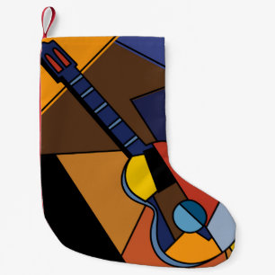 Meia De Natal Pequena Pintura De Surrealismo De Guitarra Cubista.